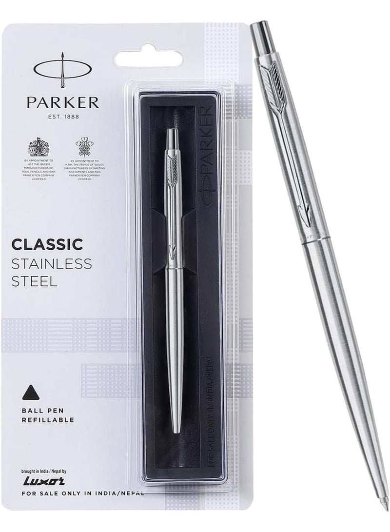 Parker Classic Ball Pen – Elegant Stainless Steel Body with Chrome Trim, Premium Writing Instrument with Smooth Ink Flow – Ideal for Office, Gifting & Daily Use - Image 1